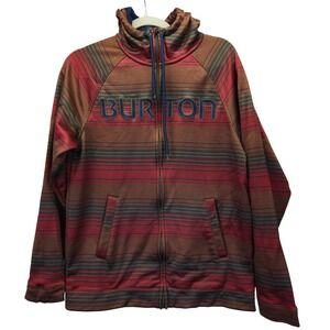 Burton Mens Columbo Full Zip Snowboard Hoodie Striped Red Orange Brown Medium